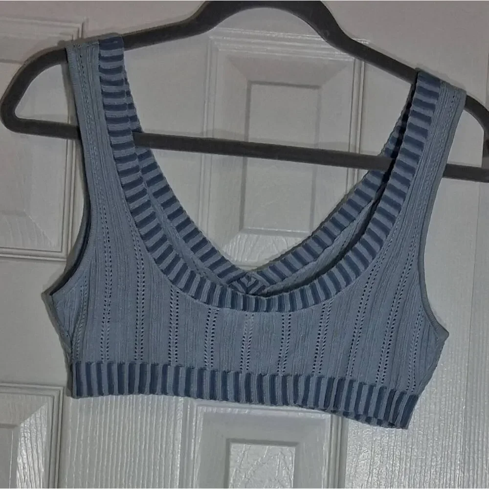 For love and lemon womens xsmall baby blue crop top shirt knit stretch
